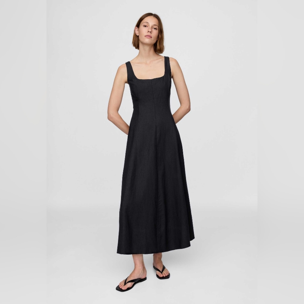 Gap Linen-Blend Square-Neck Maxi Dress Black NWT